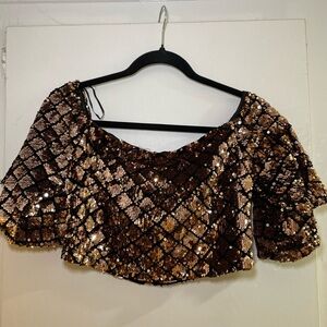 Sequin Crop Top in Gold and Black. Perfect for Parties!